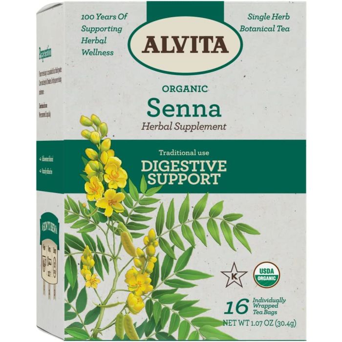 Alvita Organic Senna Tea Herbal Digestive Support 16 Bags - supplemynts.com