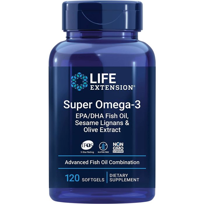 Life Extension Super Omega-3 EPA/DHA Fish Oil Sesame Olive Extract 120 - supplemynts.com