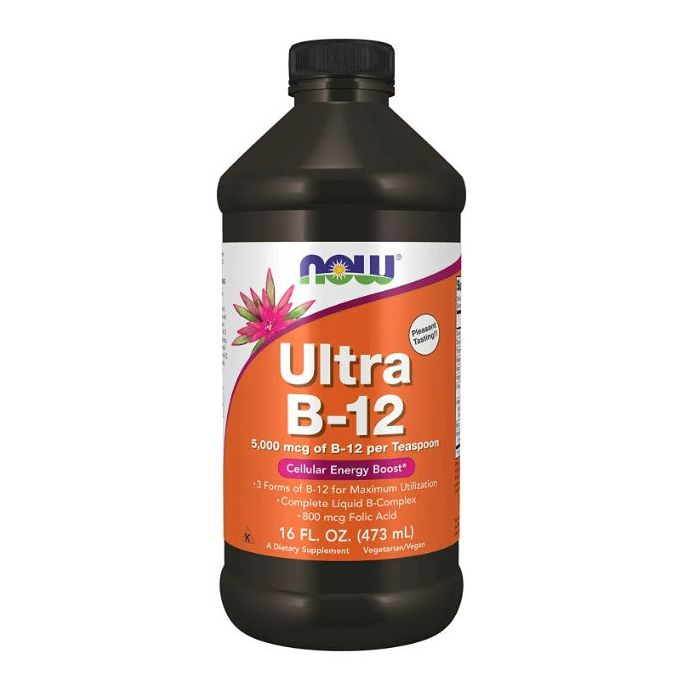 NOW Ultra B12 5000mcg per Teaspoon Liquid Energy Boost Supplement 16Oz - supplemynts.com