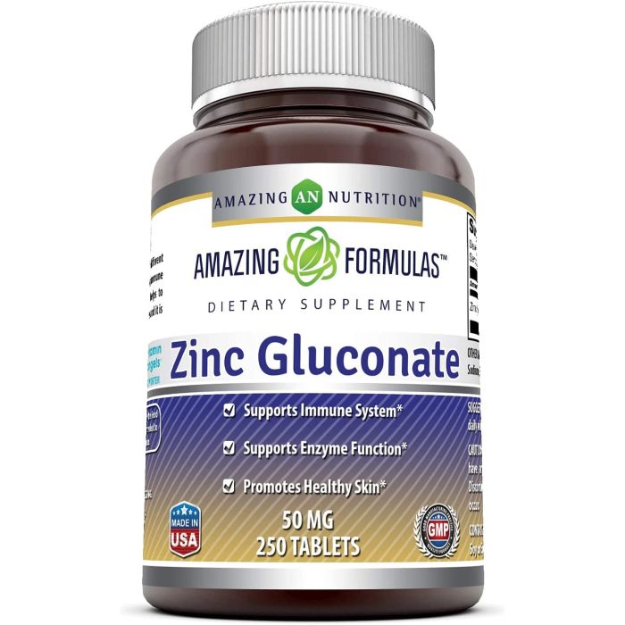 Amazing Formulas Zinc Gluconate 50mg 250 Tablets Immune Support - supplemynts.com