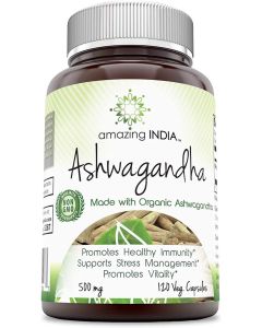 Amazing India Ashwagandha 500 Mg 120 Veggie Capsules Stress Management