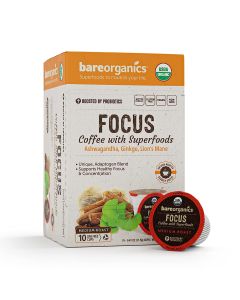 BareOrganics Focus Coffee Superfoods 10ct Single Serve Cups Vegan
