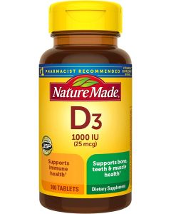 Nature Made Vitamin D3 1000 IU 25mcg Tablets Bone Muscle Support