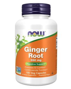 NOW Ginger Root 550mg 100 Veggie Caps Digestive Support Supplement