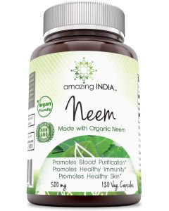 Amazing India Neem 500mg 120 Veggie Capsules Support Healthy Skin