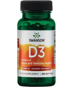 Swanson Vitamin D3 Bone Immune Health Supplement 250 Softgels