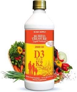 Liquid Vitamin D3 Plus K2 2000 IU 16 Fl Oz Buried Treasure
